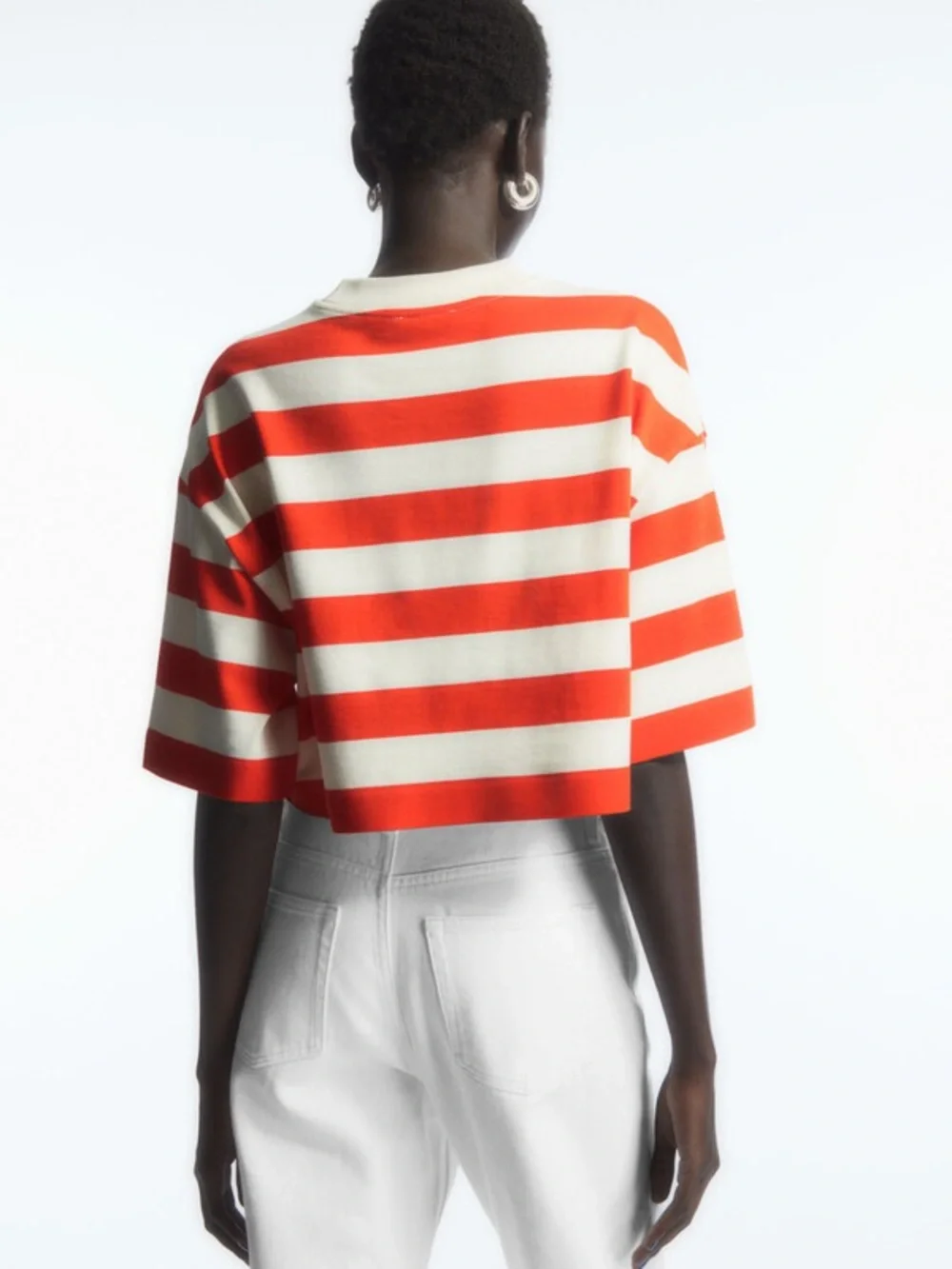 COS High Line Striped Cropped Tee Size M - Picture 2 of 10